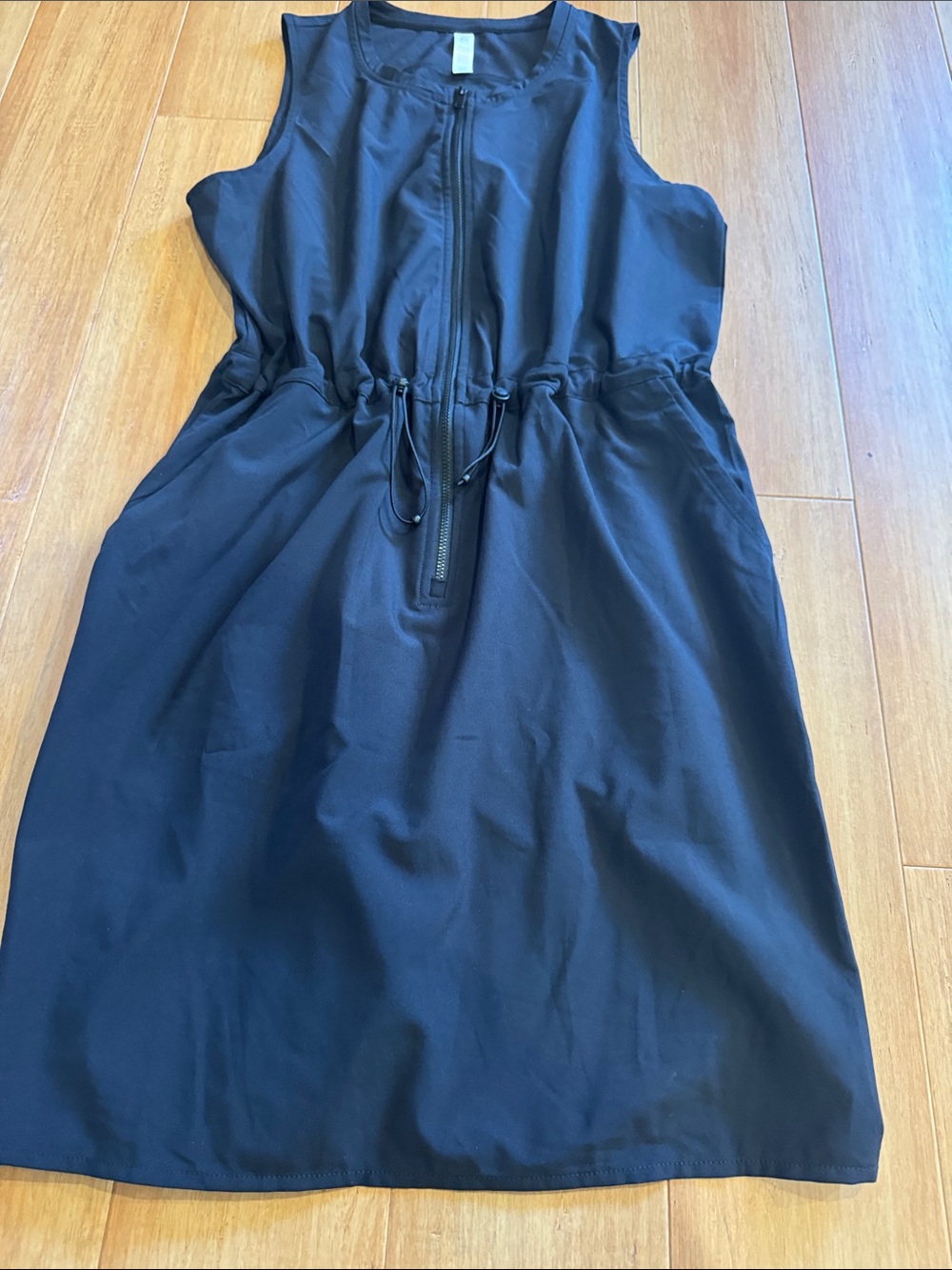 Zella Black Sleeveless Drawstring Zip-Front Mini Dress